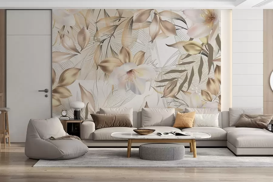 Wall Mural Photo Wallpaper Jasmine flowers and leaves, soft colors, botanical illustration, floral background , elegant design, delicate petals w08977