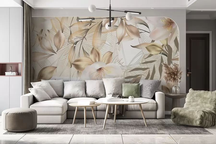 Wall Mural Photo Wallpaper Jasmine flowers and leaves, soft colors, botanical illustration, floral background , elegant design, delicate petals w08977