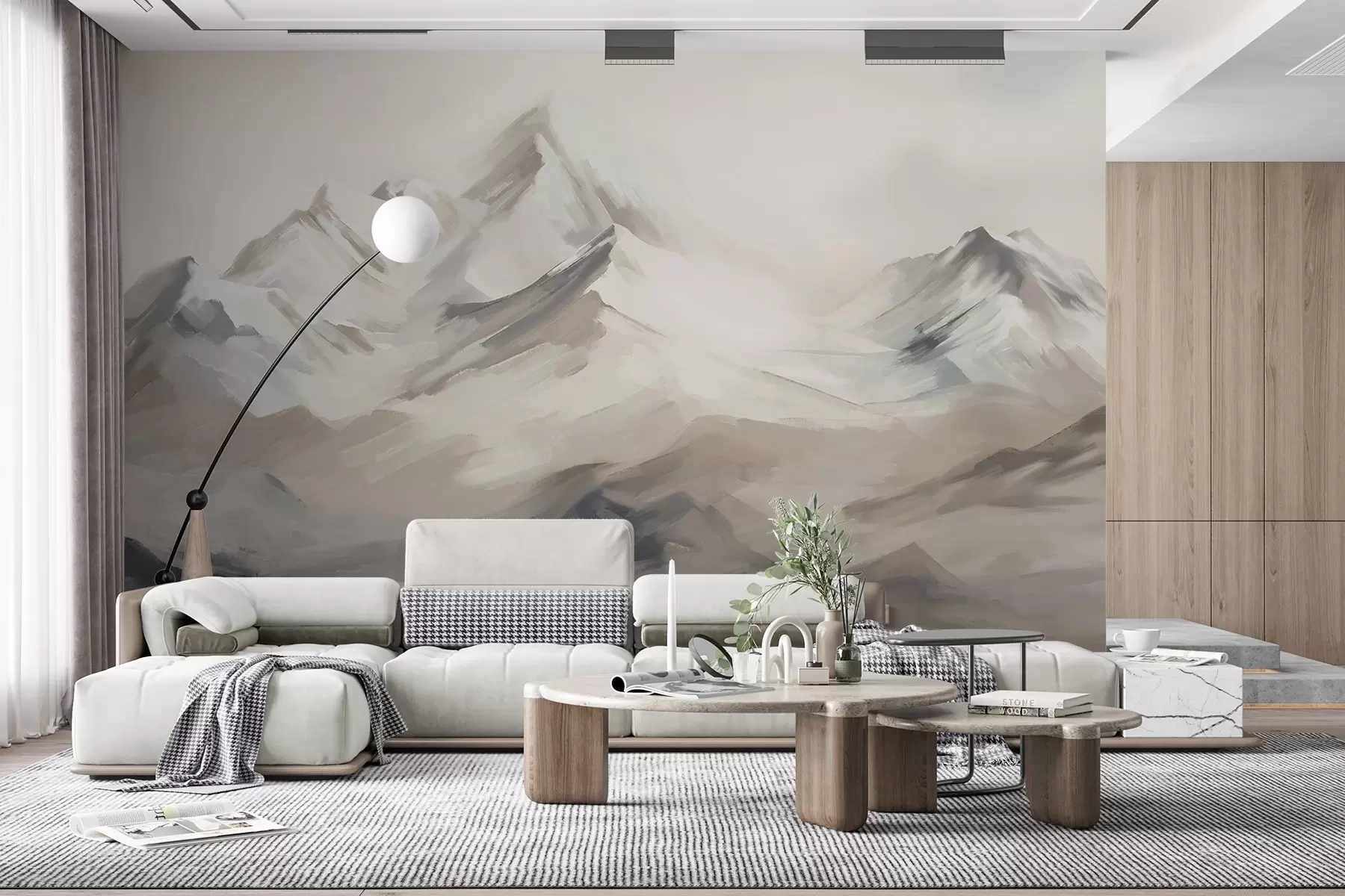Wall Mural Photo Wallpaper Mountains landscape with light sky, brush strokes, neutral beige and grey colors, mountain range  w08980