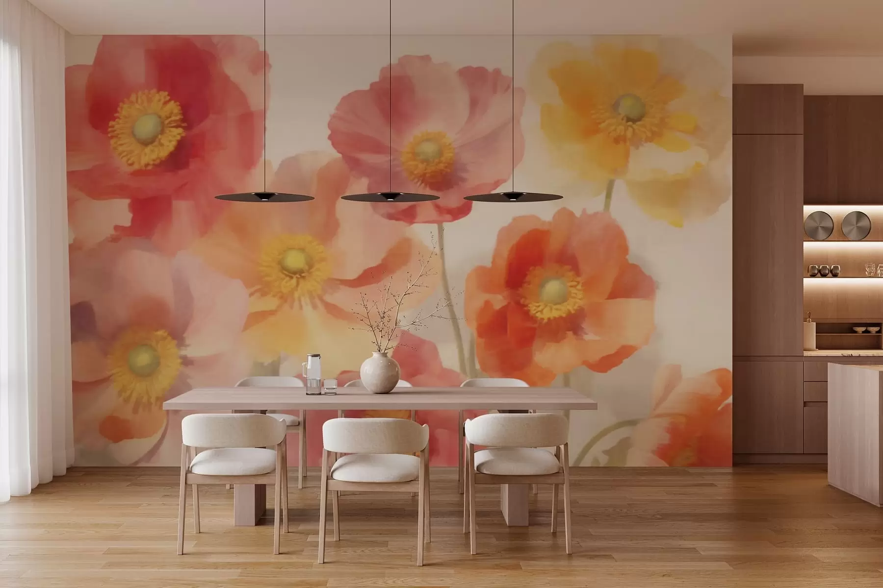 peintures murales Fleurs de pavot colorées w03639