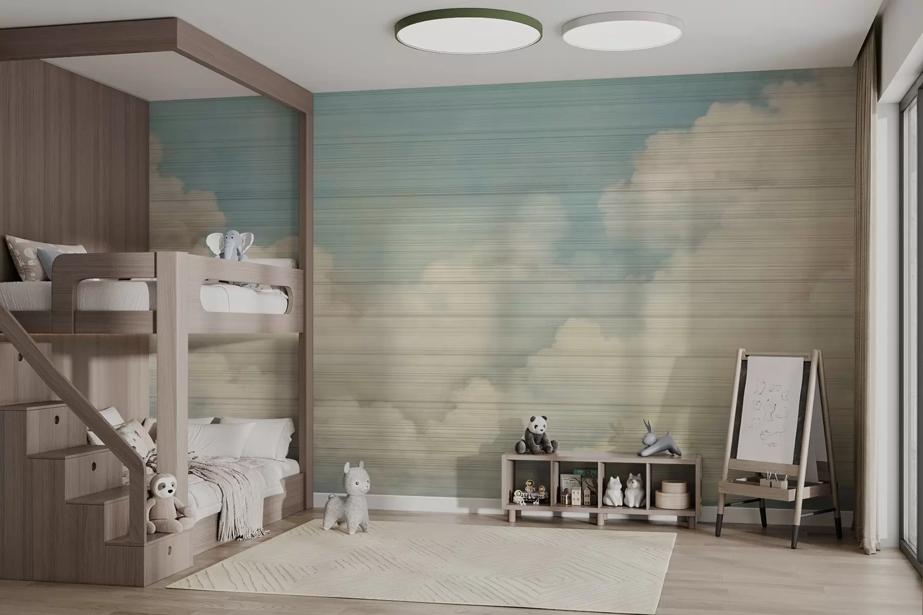 murais de parede Horizonte suave, paisagem nublada em tons pastel w03630