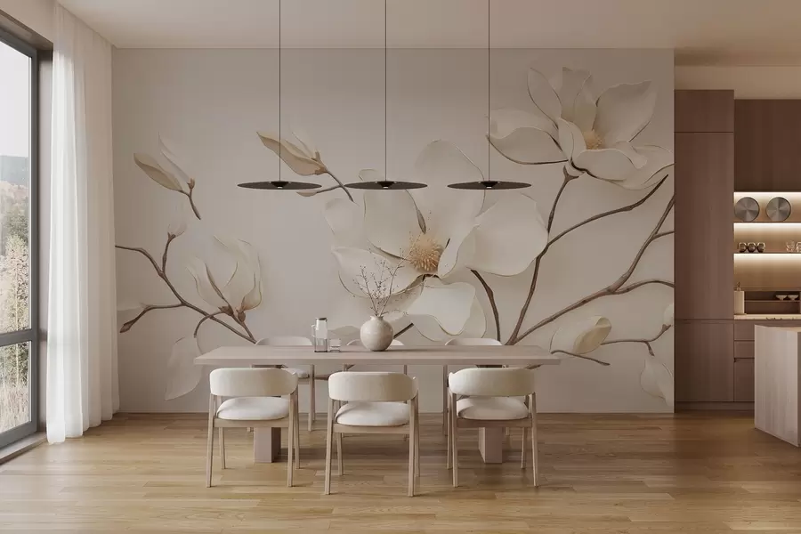 murales Flores de magnolia en delicados tonos pastel w03645