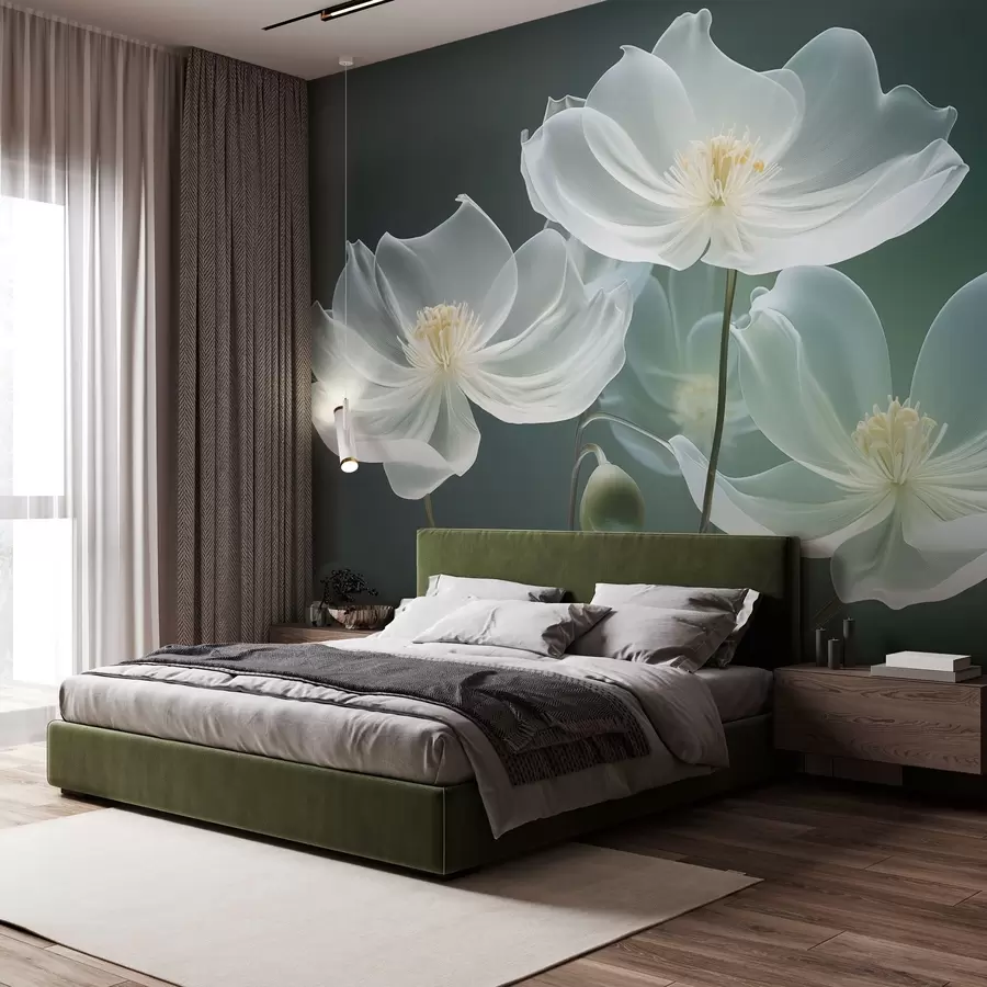 Wall Mural Photo Wallpaper White delicate flowers with translucent petals w03647