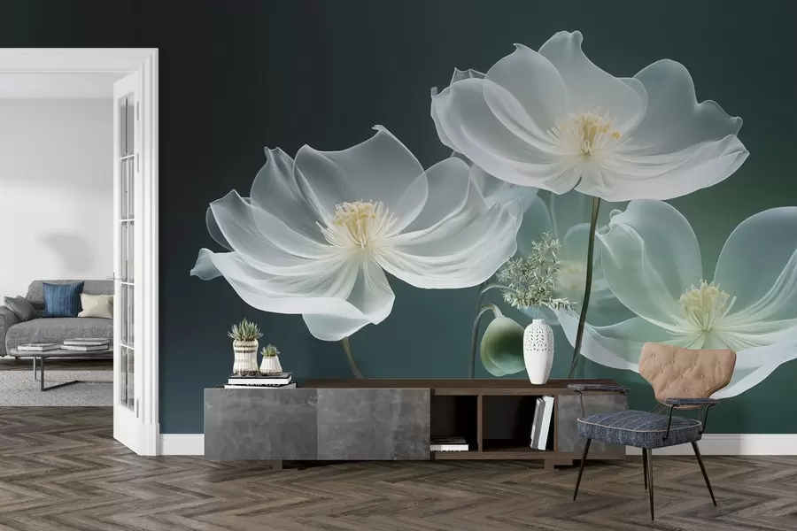 Wall Mural Photo Wallpaper White delicate flowers with translucent petals w03647