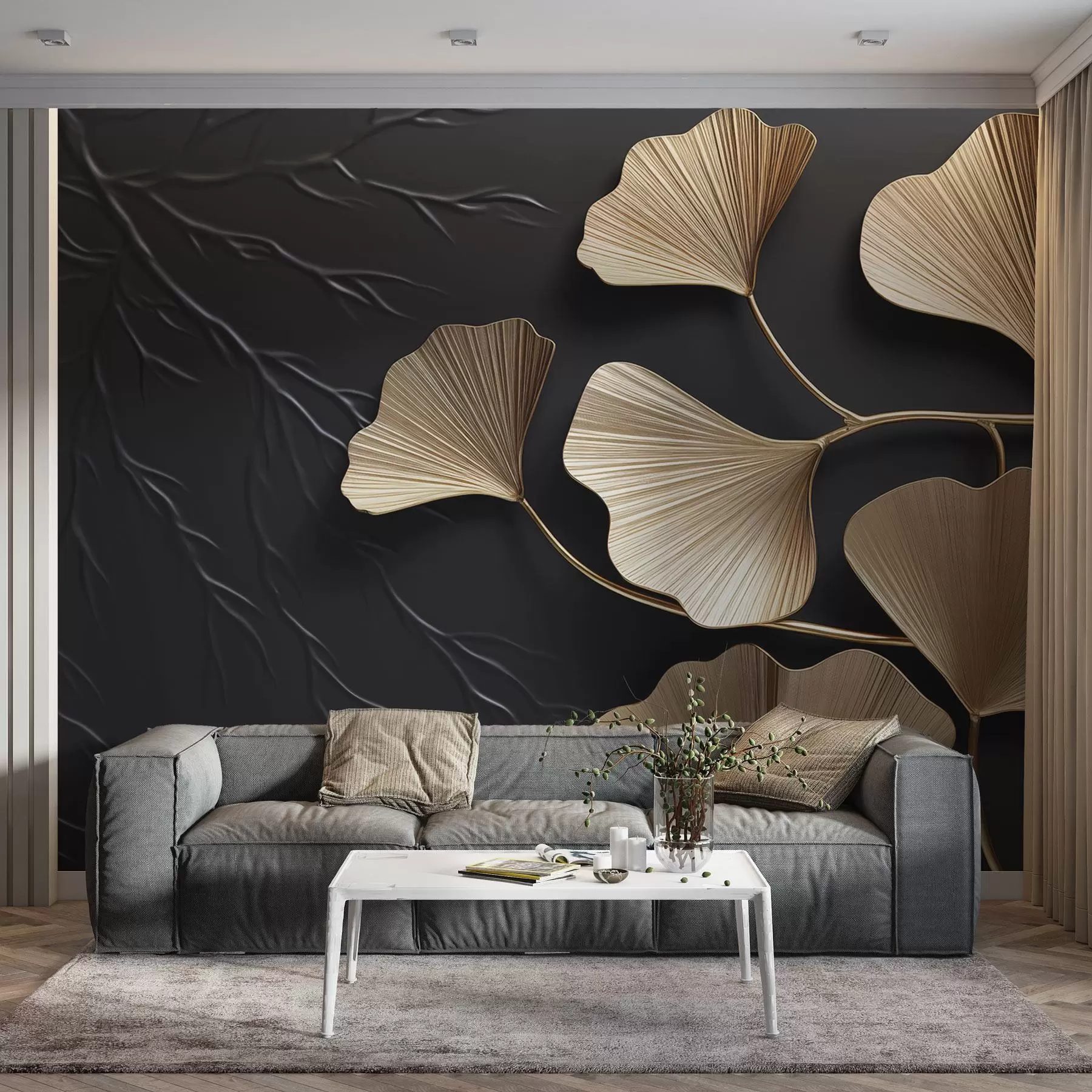 peintures murales Feuillage volumétrique sur un mur sombre w03650v1