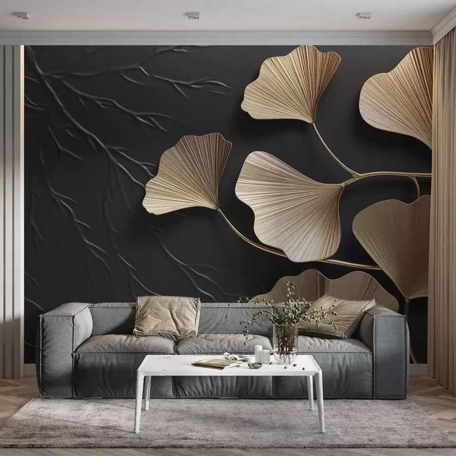 peintures murales Feuillage volumétrique sur un mur sombre w03650v1