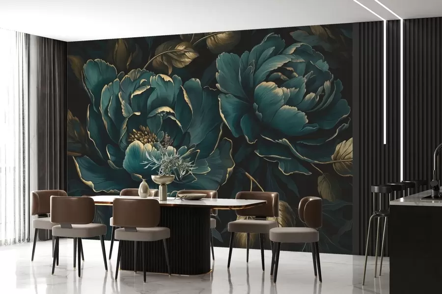 Wall Mural Photo Wallpaper Blooming peony flowers on a dark background w03651