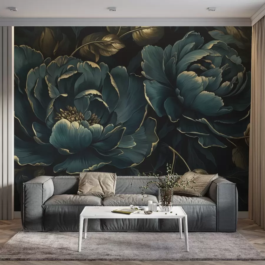 Wall Mural Photo Wallpaper Blooming peony flowers on a dark background w03651