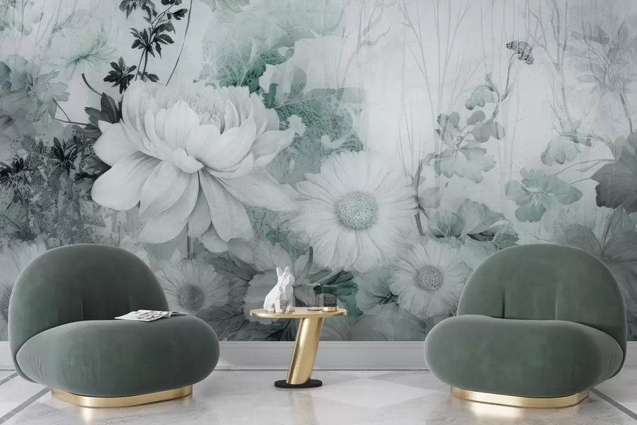 wall murals Vintage flowers on an old cracked wall w03654v2