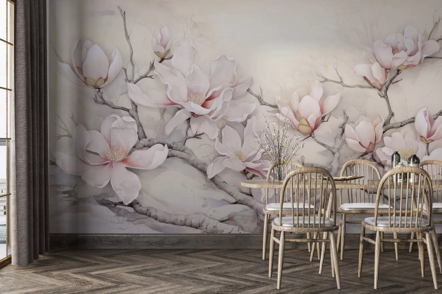 peintures murales Magnolia peint et luxuriant w03658