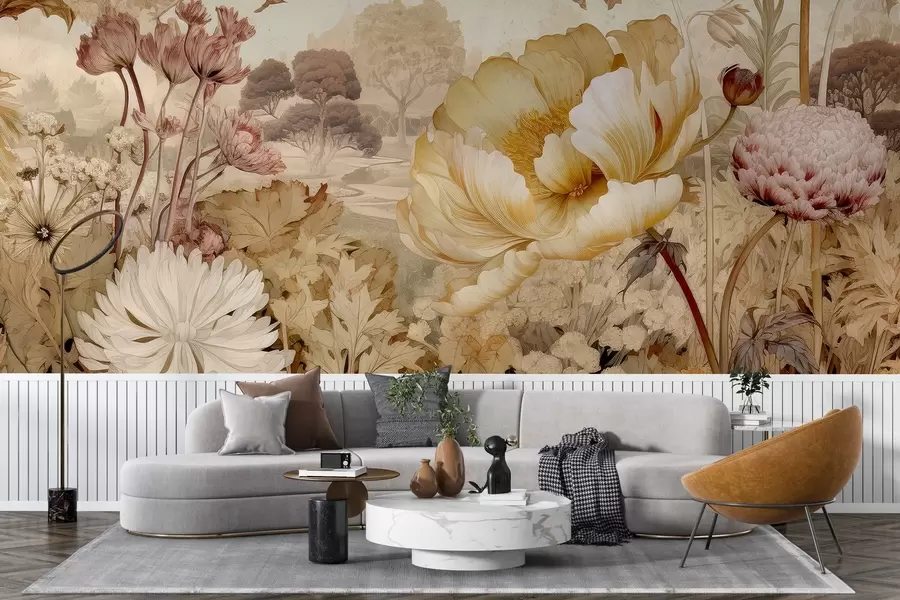 Wall Mural Photo Wallpaper Vintage styled flowers on the wall w03663