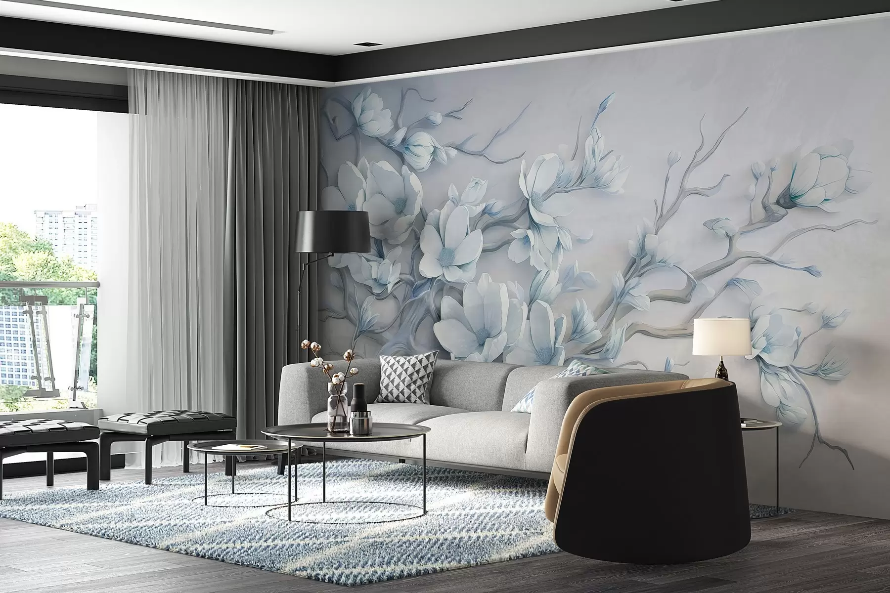 murales Un delicado magnolio pintado en acuarela w03664v1