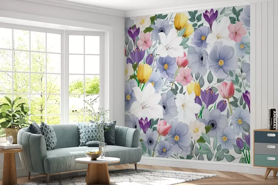 peintures murales mur fleuri w03615