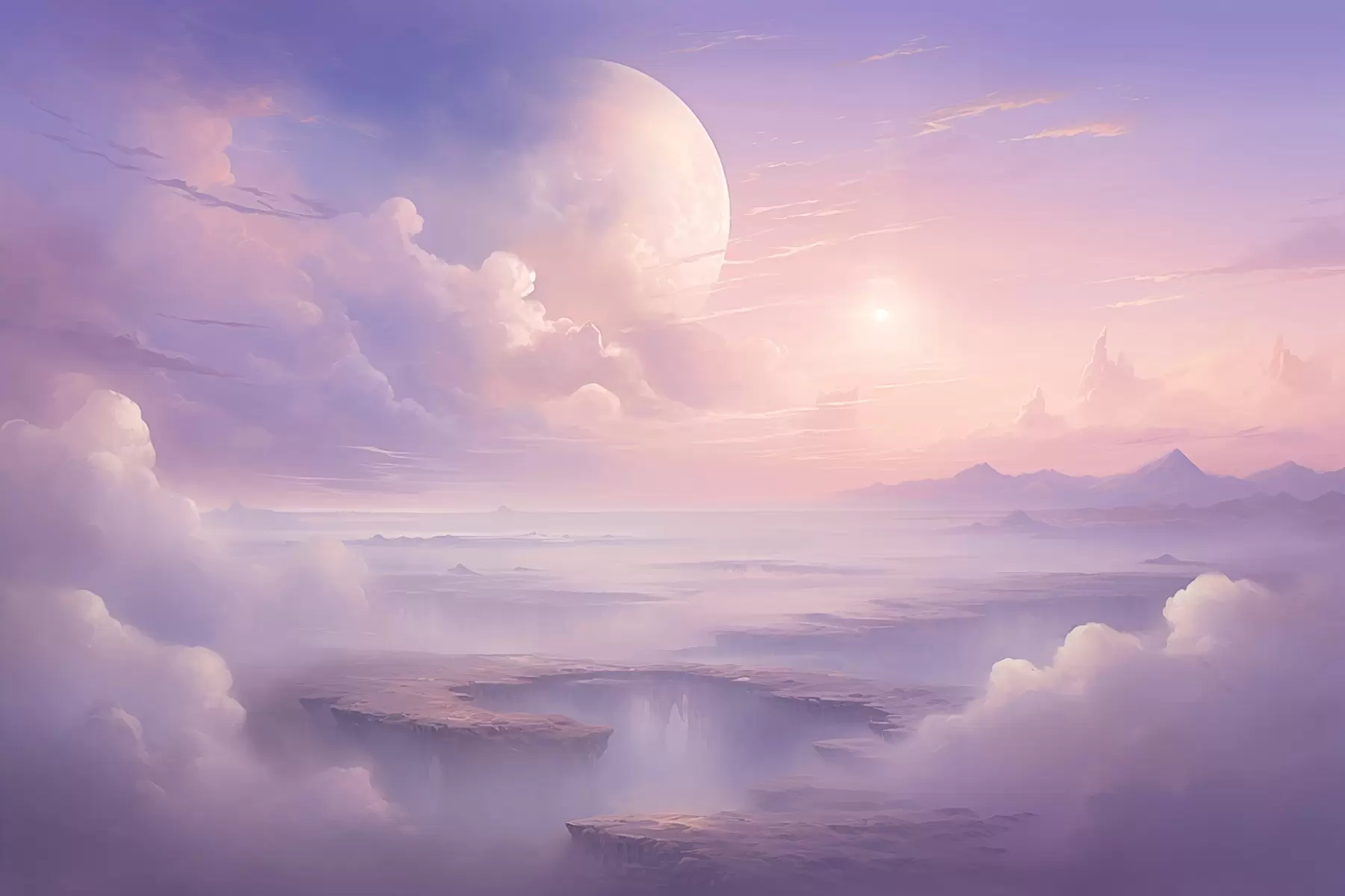 Wall Mural Photo Wallpaper Magical purple-pink sky with the moon and clouds w08986
