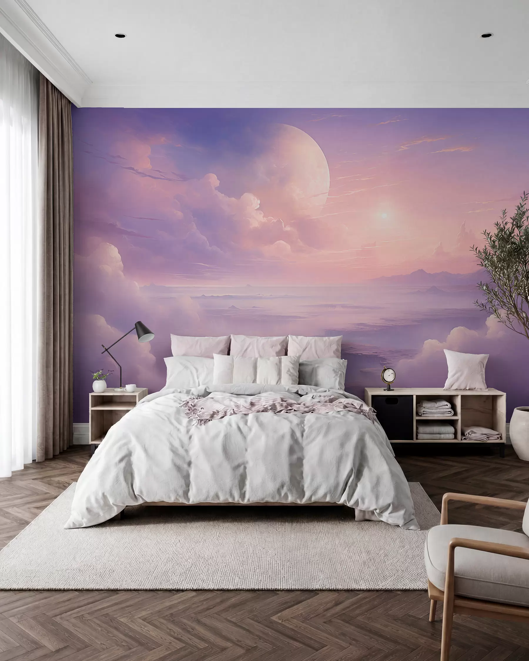 wall murals Moon over Lilac Clouds w08986