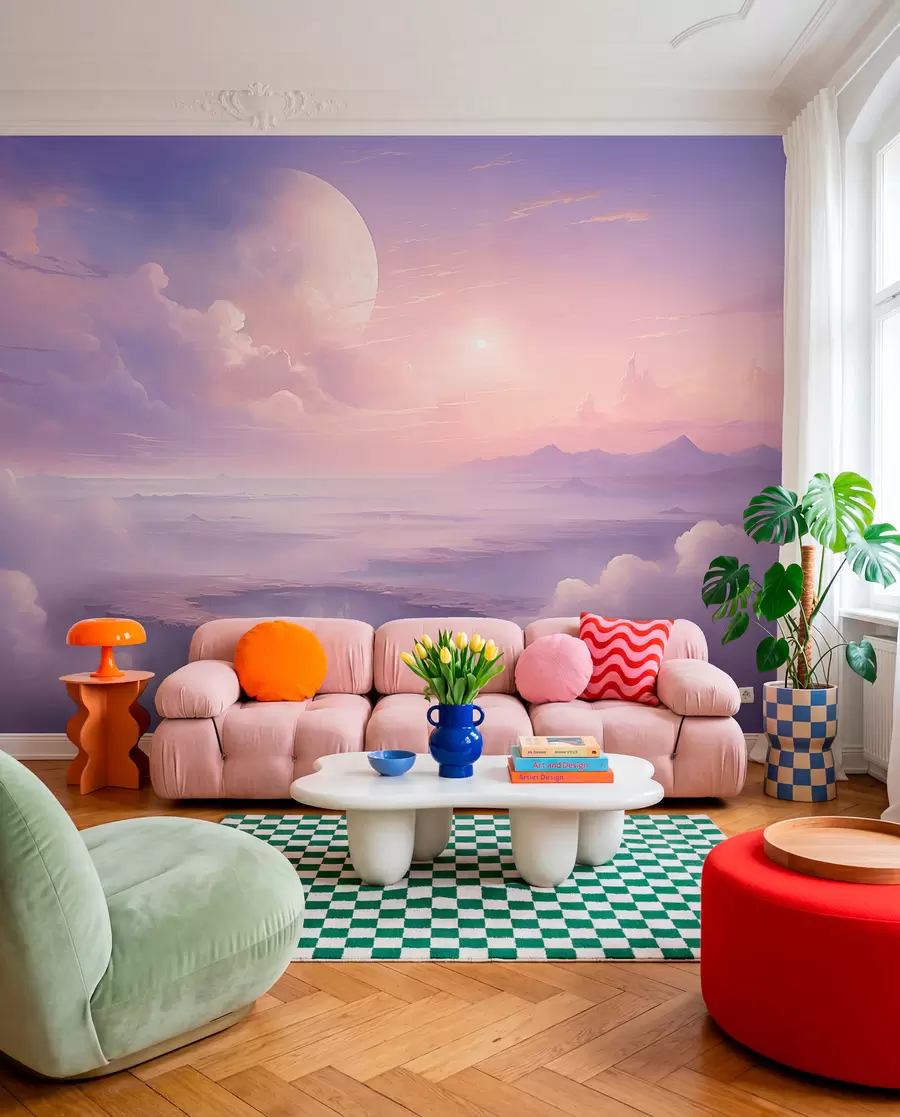 Wall Mural Photo Wallpaper Magical purple-pink sky with the moon and clouds w08986