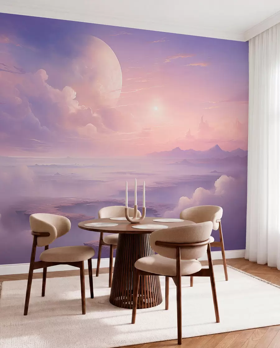 Wall Mural Photo Wallpaper Magical purple-pink sky with the moon and clouds w08986