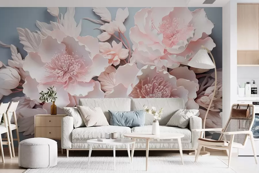peintures murales Fleurs roses volumineuses aux nuances délicates w08988
