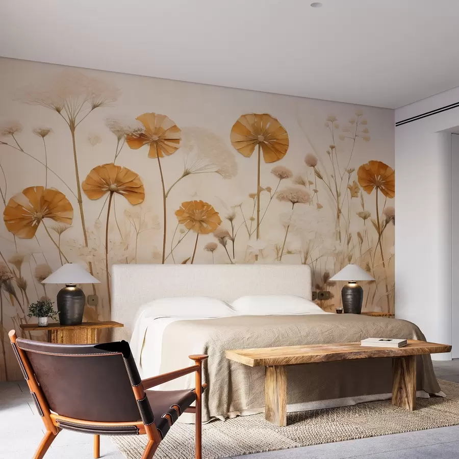 murales Flores silvestres con matices amarillos en tonos cálidos w08994