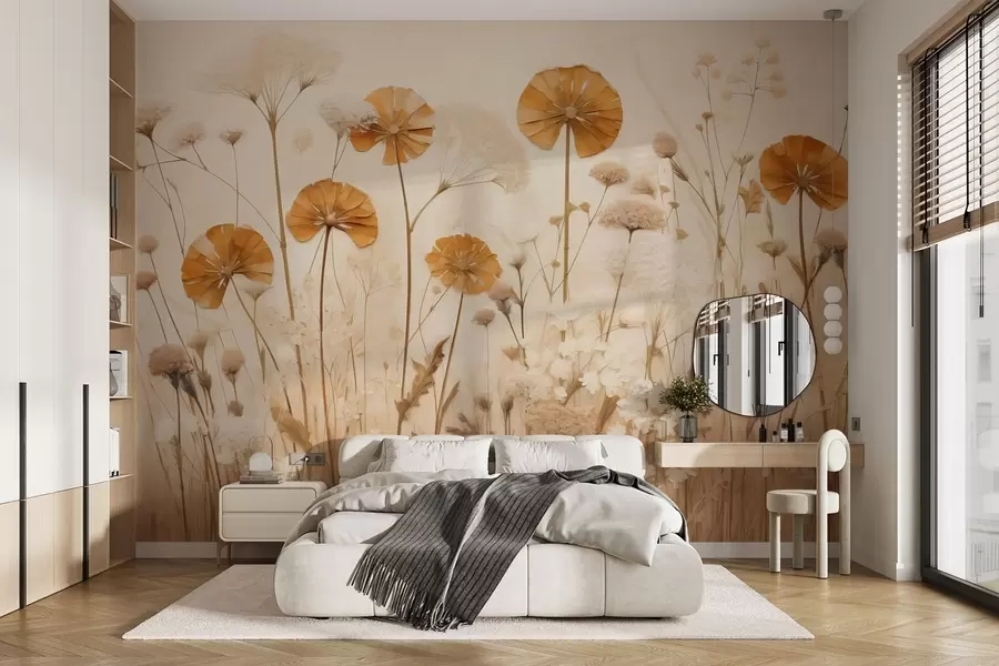 wall murals Wildflowers with yellow hues in warm tones w08994