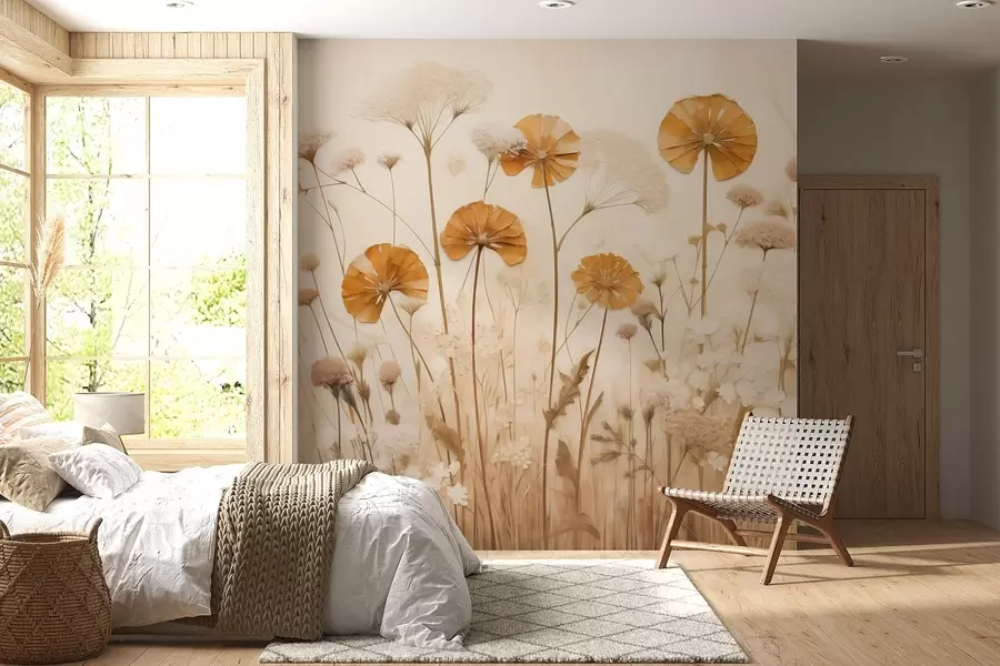 murales Flores silvestres con matices amarillos en tonos cálidos w08994