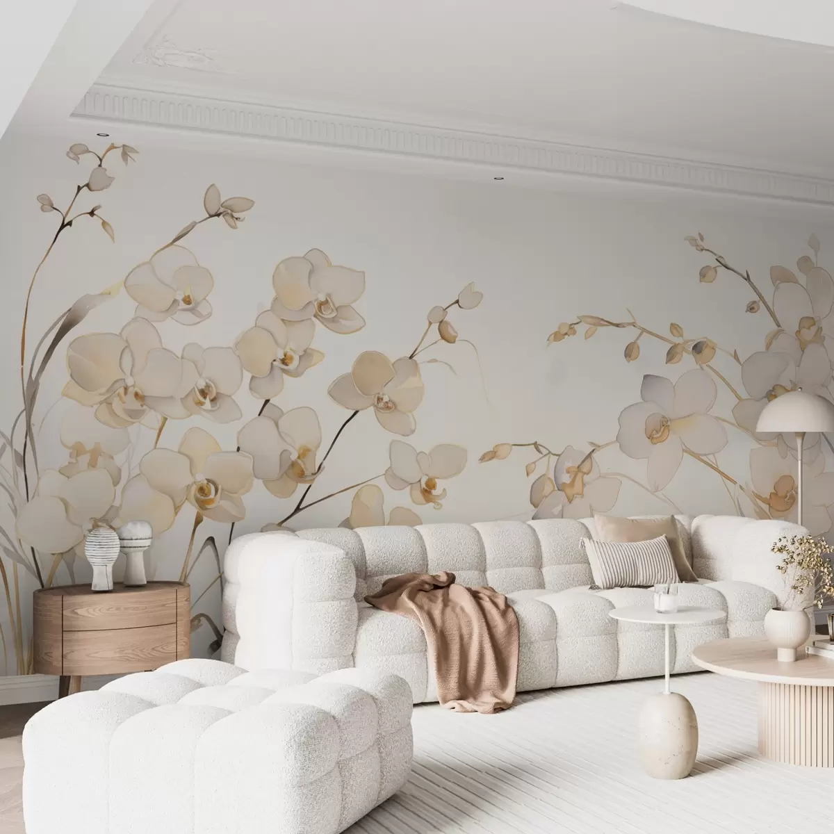 Wall Mural Photo Wallpaper Beige orchids growing on the sides in water in watercolor style w08998