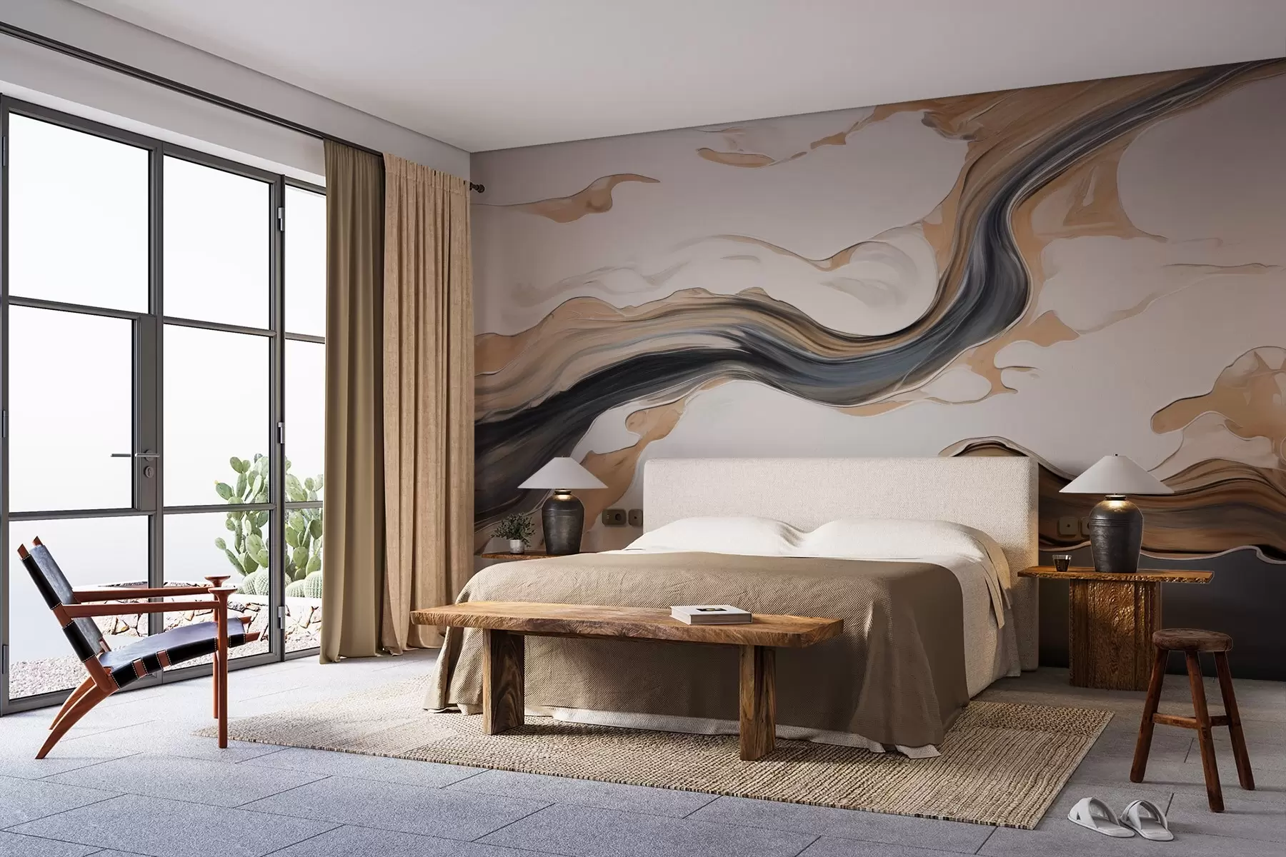 Wall Mural Photo Wallpaper Brown-gray streaks in the form of waves w09001