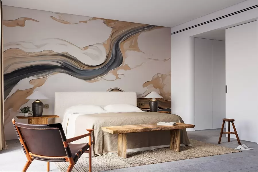 Wall Mural Photo Wallpaper Brown-gray streaks in the form of waves w09001