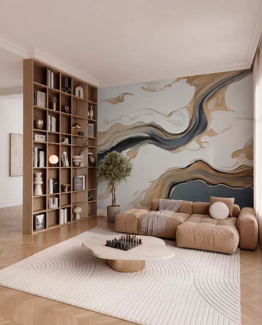 Wall Mural Photo Wallpaper Brown-gray streaks in the form of waves w09001