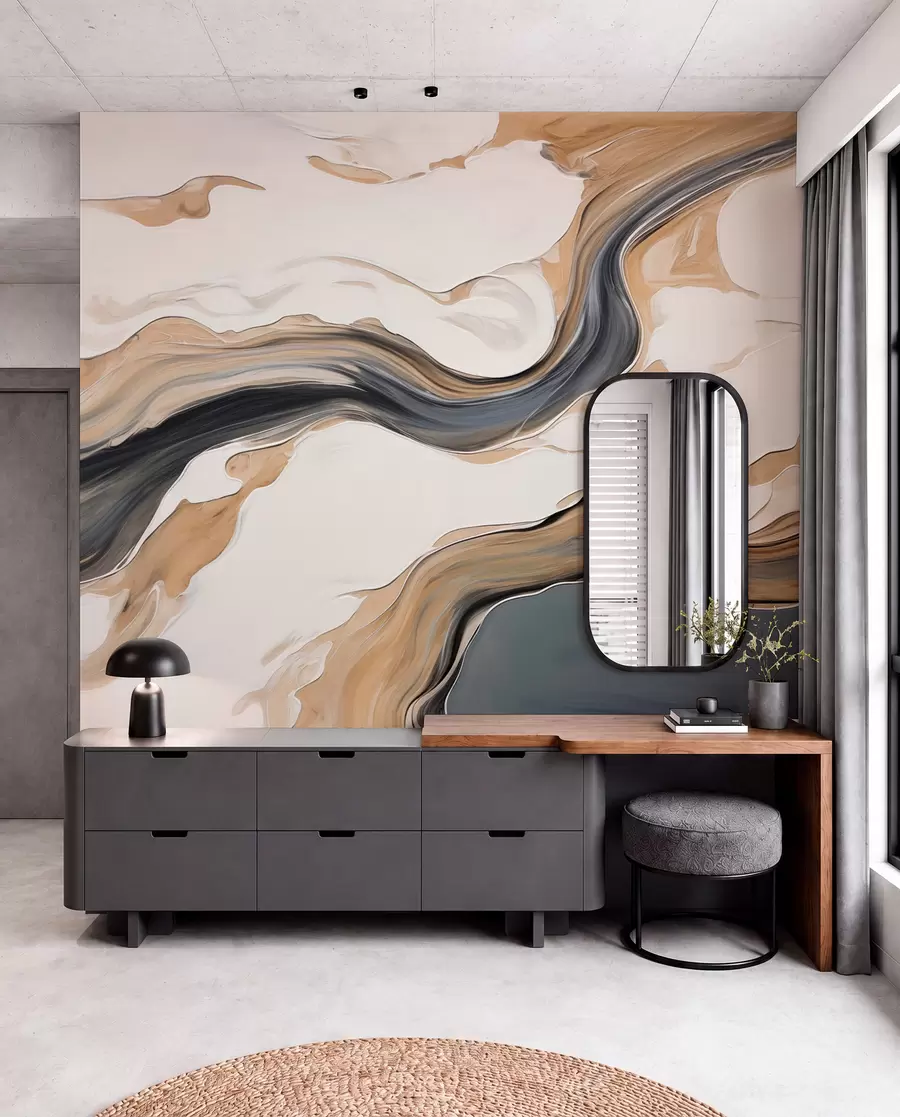peintures murales Traces brun-gris en forme de vagues w09001