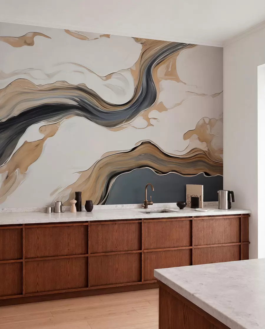 peintures murales Traces brun-gris en forme de vagues w09001