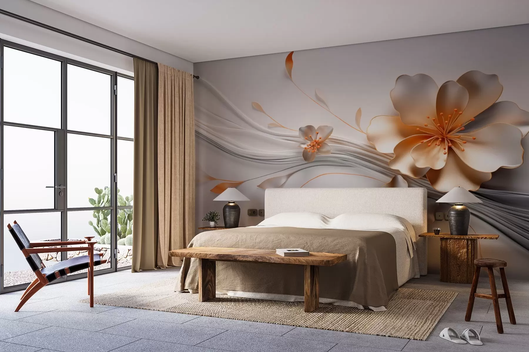 Wall Mural Photo Wallpaper An orange flower on a gray abstract background w09004