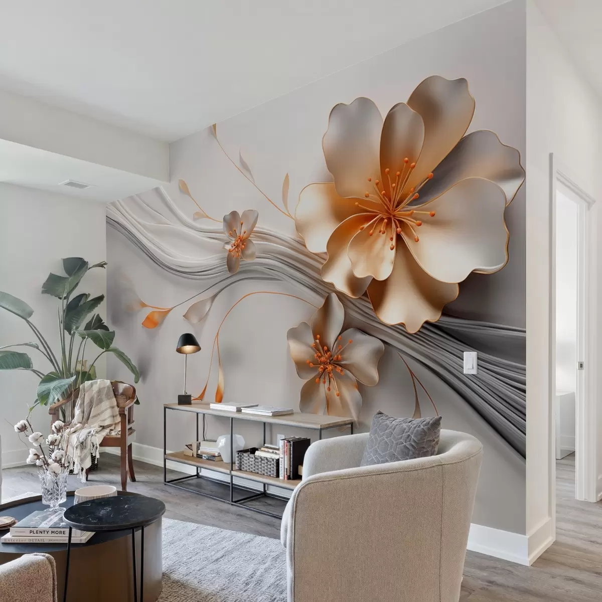 Wall Mural Photo Wallpaper An orange flower on a gray abstract background w09004