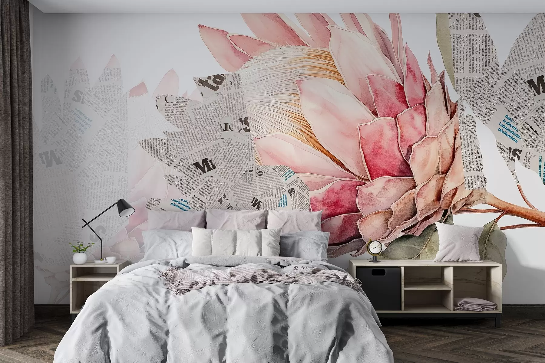 murales Flores de protea, arte periodístico, floral, tropical, colores naturales w03667