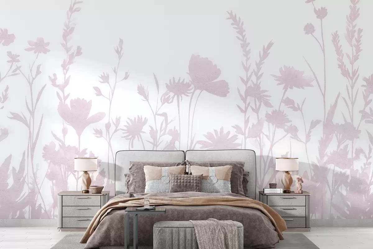 murales Pradera de verano, rústico, flores, paleta de color rosa w03670v2