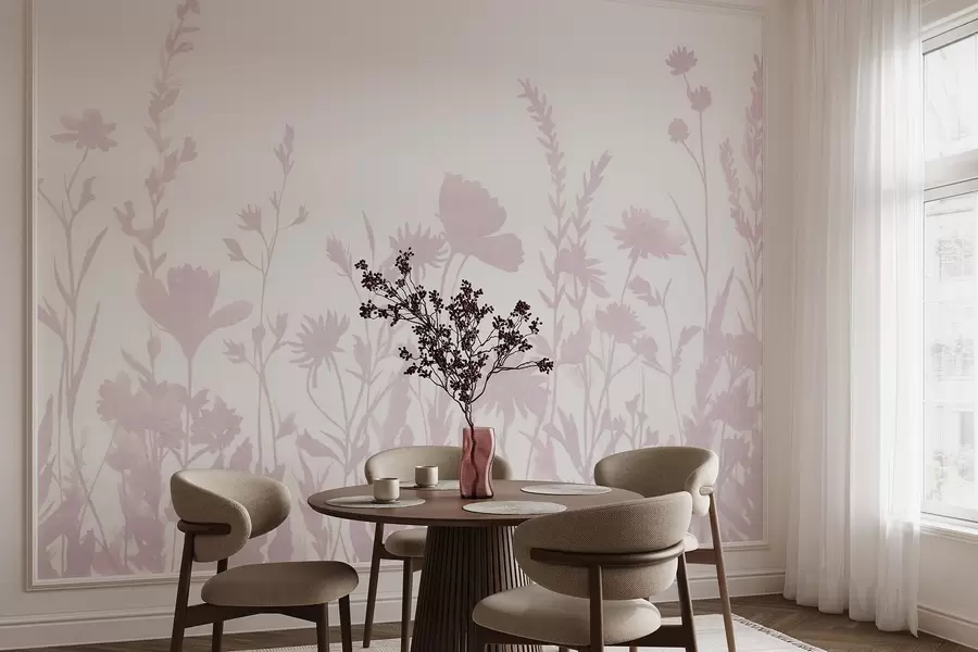 Wall Mural Photo Wallpaper Summer meadow, rustic, flowers, pink color palette  w03670v2