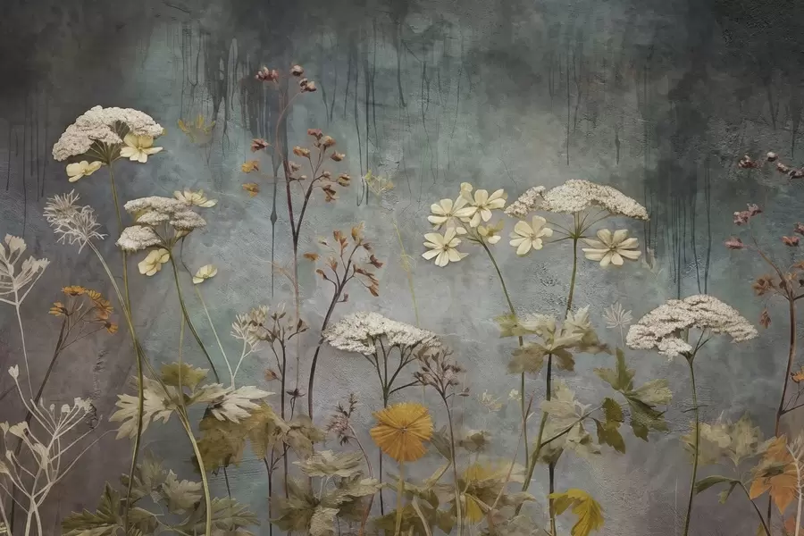murales Flores silvestres y hierbas en el fondo de la pared grunge w03697