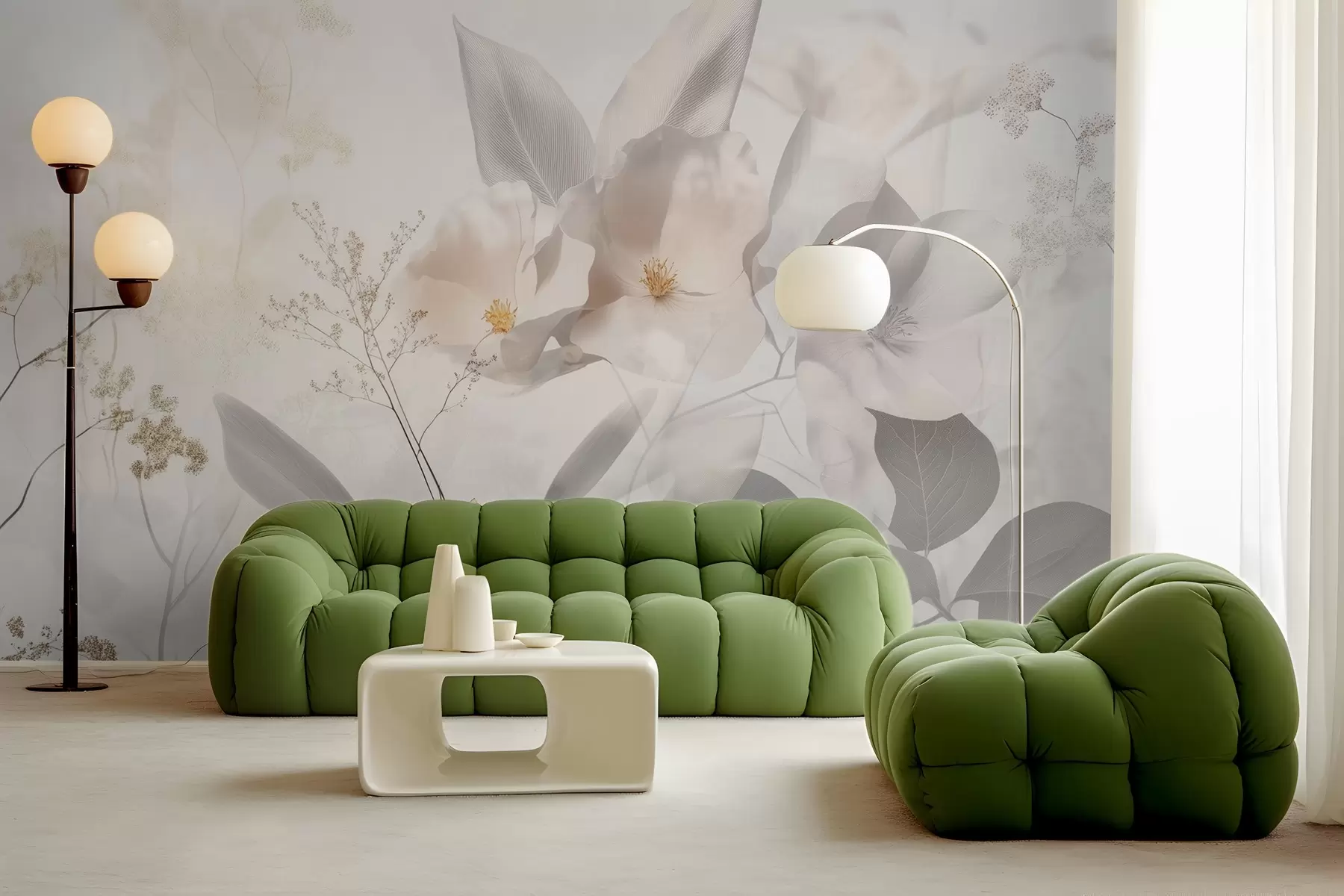 wall murals Flowers and branches with leaves w03717