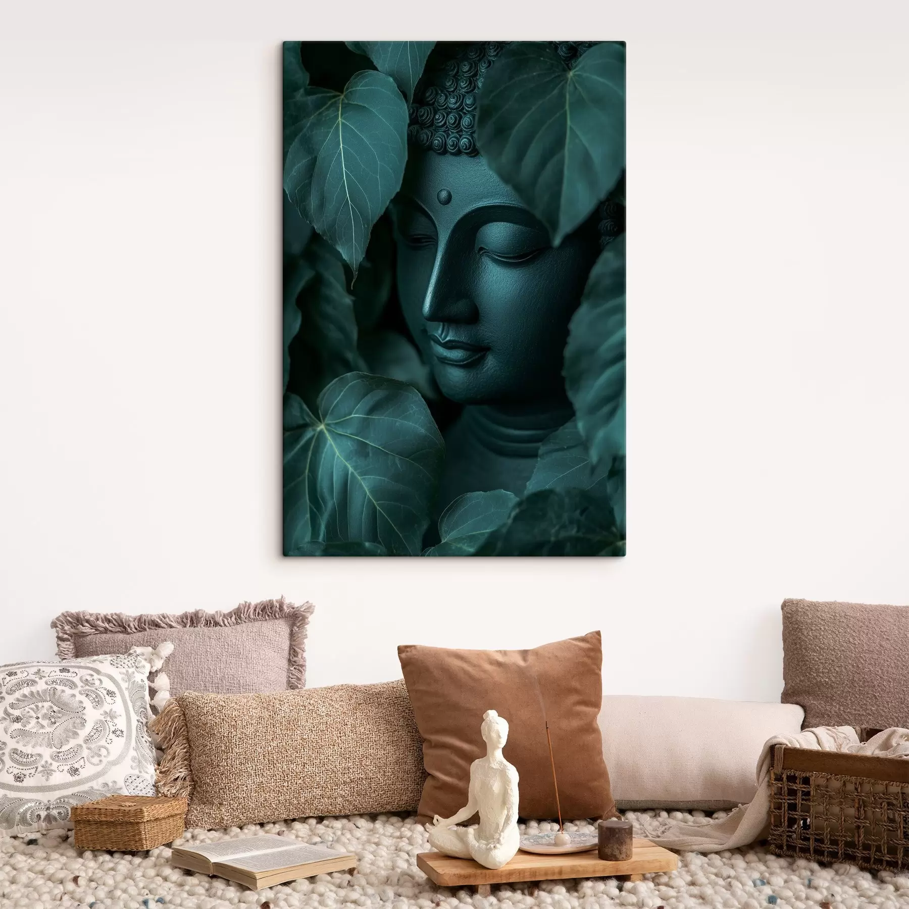 murales Buda en las hojas verdes, Budismo, tropical, realismo s44004