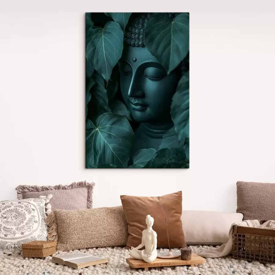 wall murals Buddha in the green leaves, Buddhism, tropical, realism s44004