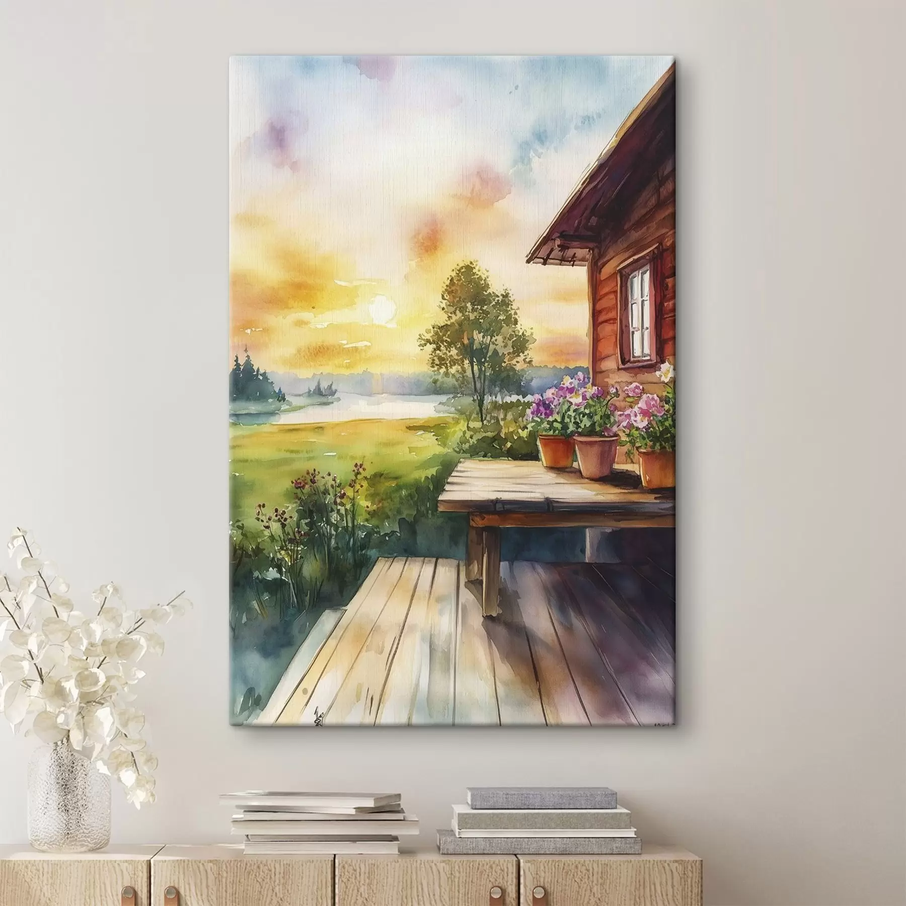 wall murals Sunset colors, farmhouse, watercolor style, rustic, summer flowers s44017