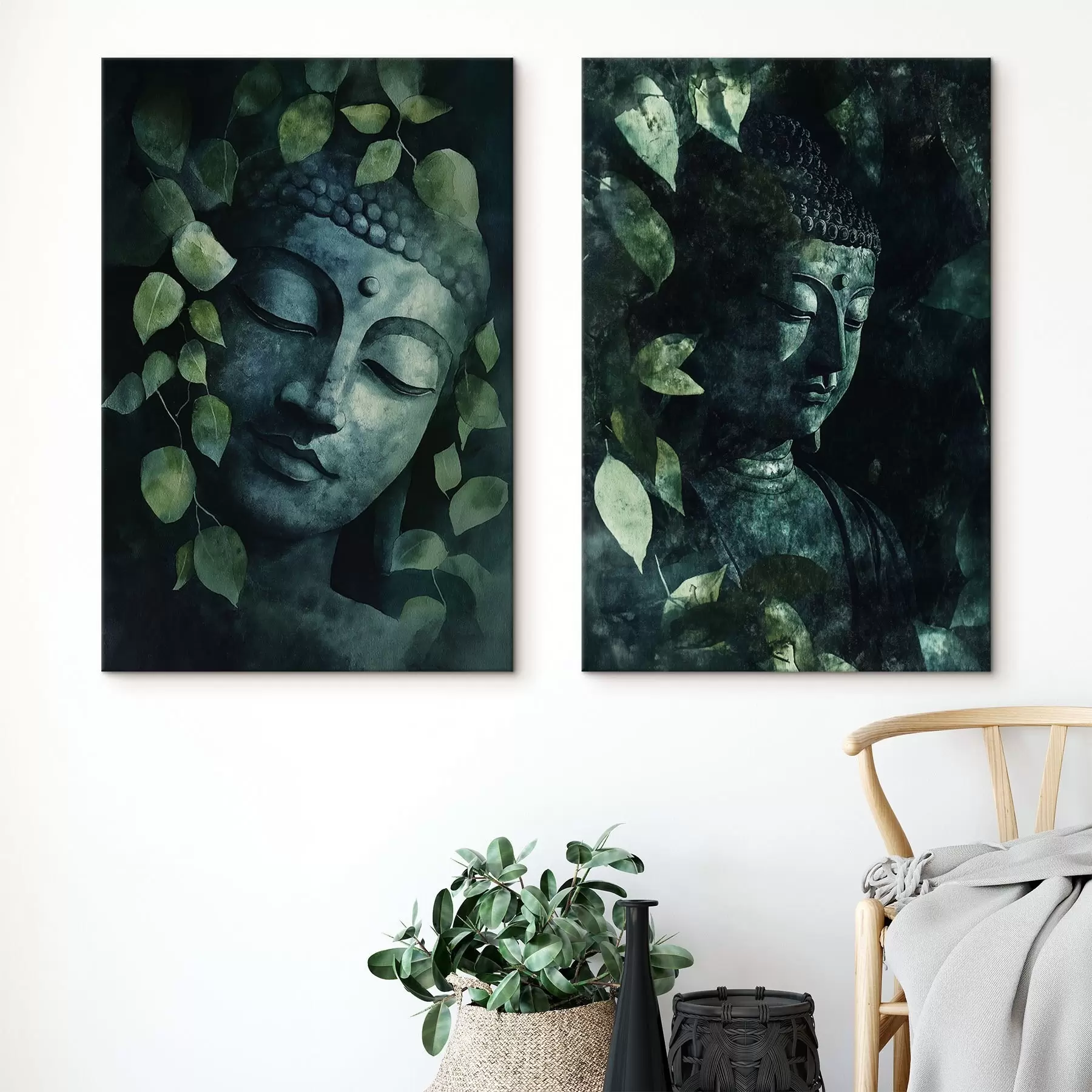 wall murals Green Buddha in tropical leaves, watercolor style m00451