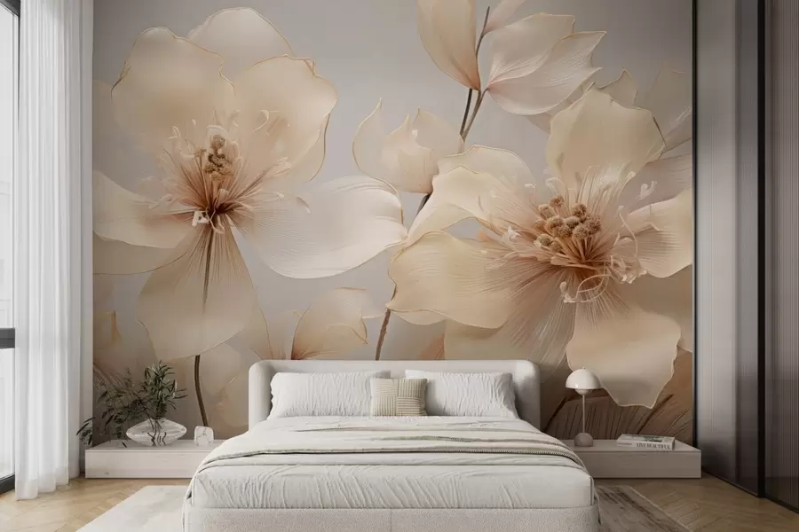 peintures murales Fleurs d'air beige dans des tons doux w09016