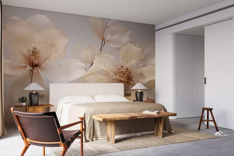 murais de parede Flores de ar bege em tons suaves w09016