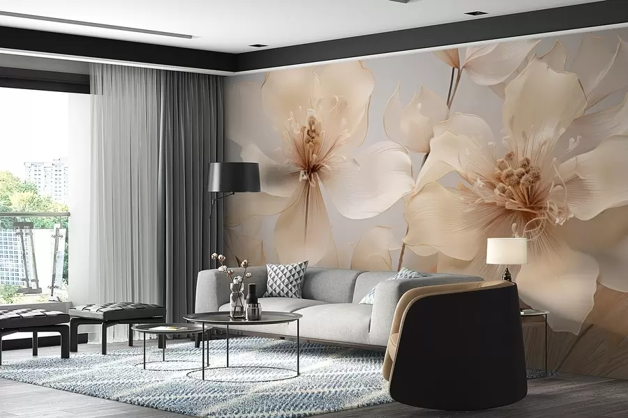 murais de parede Flores de ar bege em tons suaves w09016