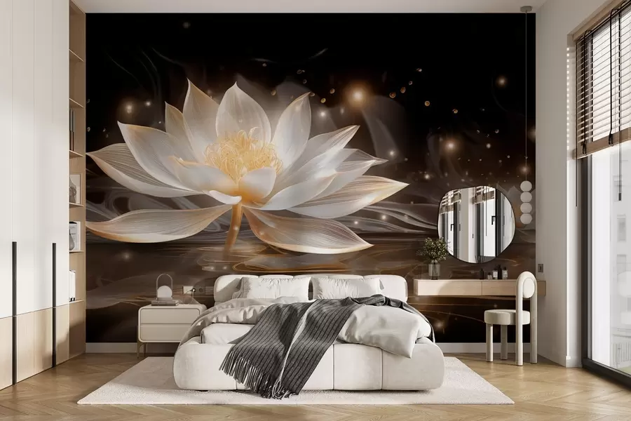 Wall Mural Photo Wallpaper Elegant white water lilies on dark water w09021