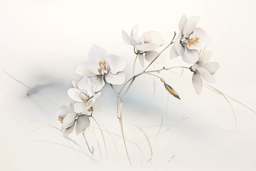 wall murals White orchid branch in watercolor style w09022