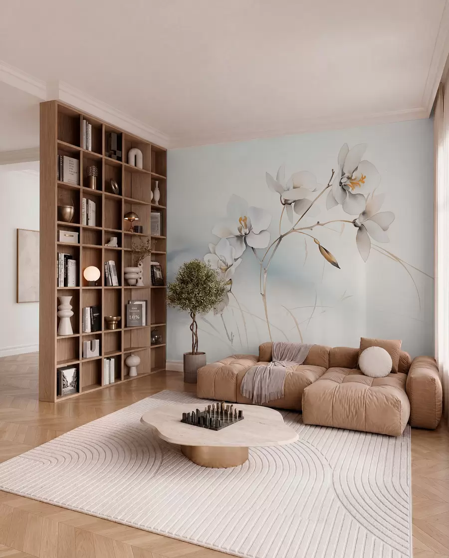 Wall Mural Photo Wallpaper White orchid branch in watercolor style w09022