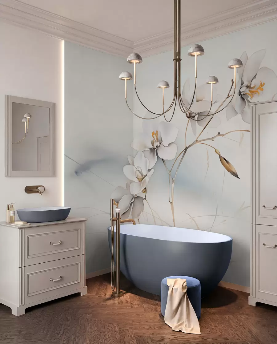 wall murals White orchid branch in watercolor style w09022