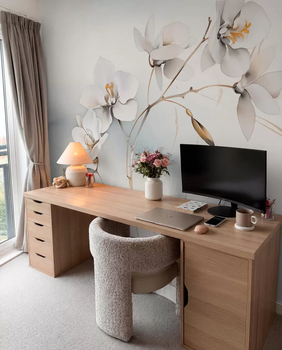 wall murals White orchid branch in watercolor style w09022